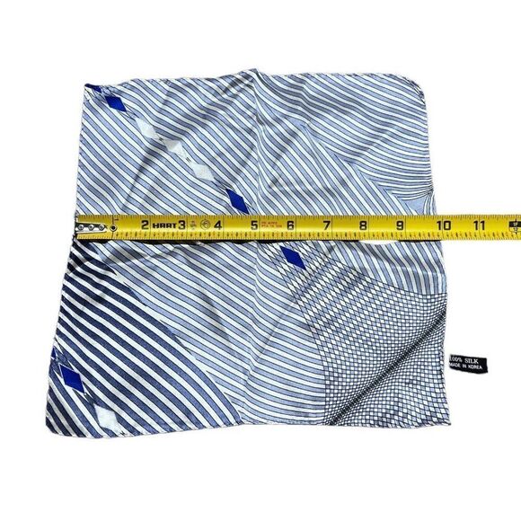 Vintage 100% Silk Made In Korea Handkerchief Abstract Striped Blue Silver Modern - Picture 4 of 4